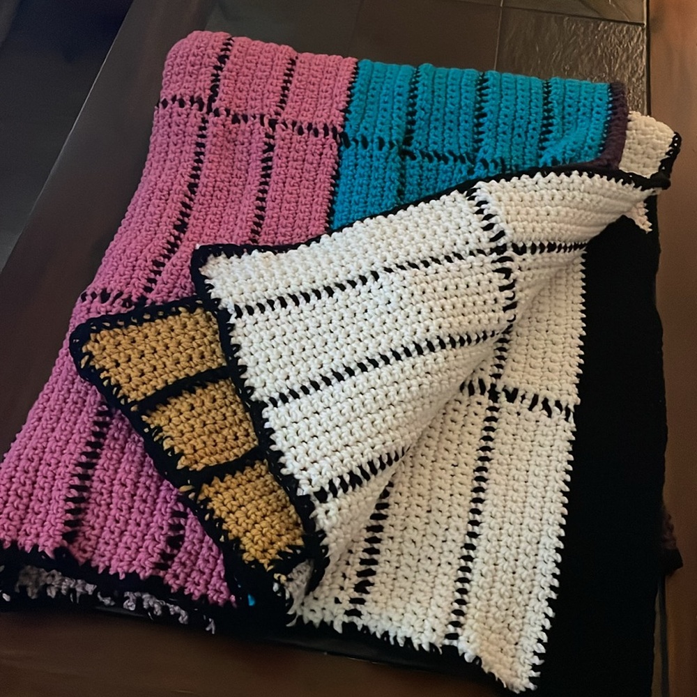 Julzyraye Homemade Crochet Blanket- Patch work squares of Colors-Cozy Soft-OS